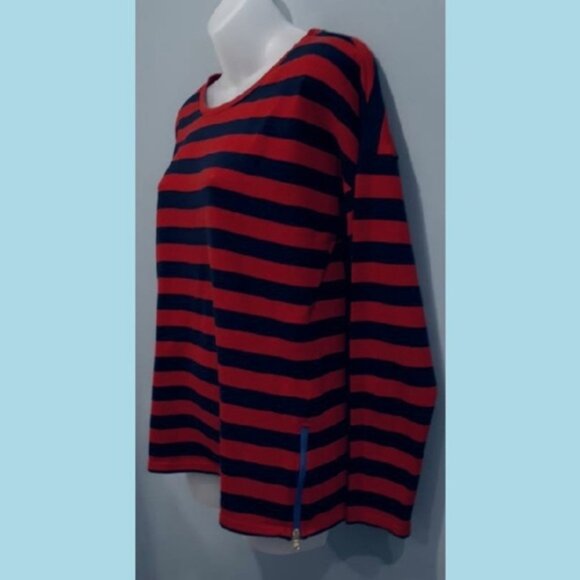 Tommy Hilfiger Striped Sweater Side Zipper Red Navy Preppy Womens Size Medium - Picture 3 of 11